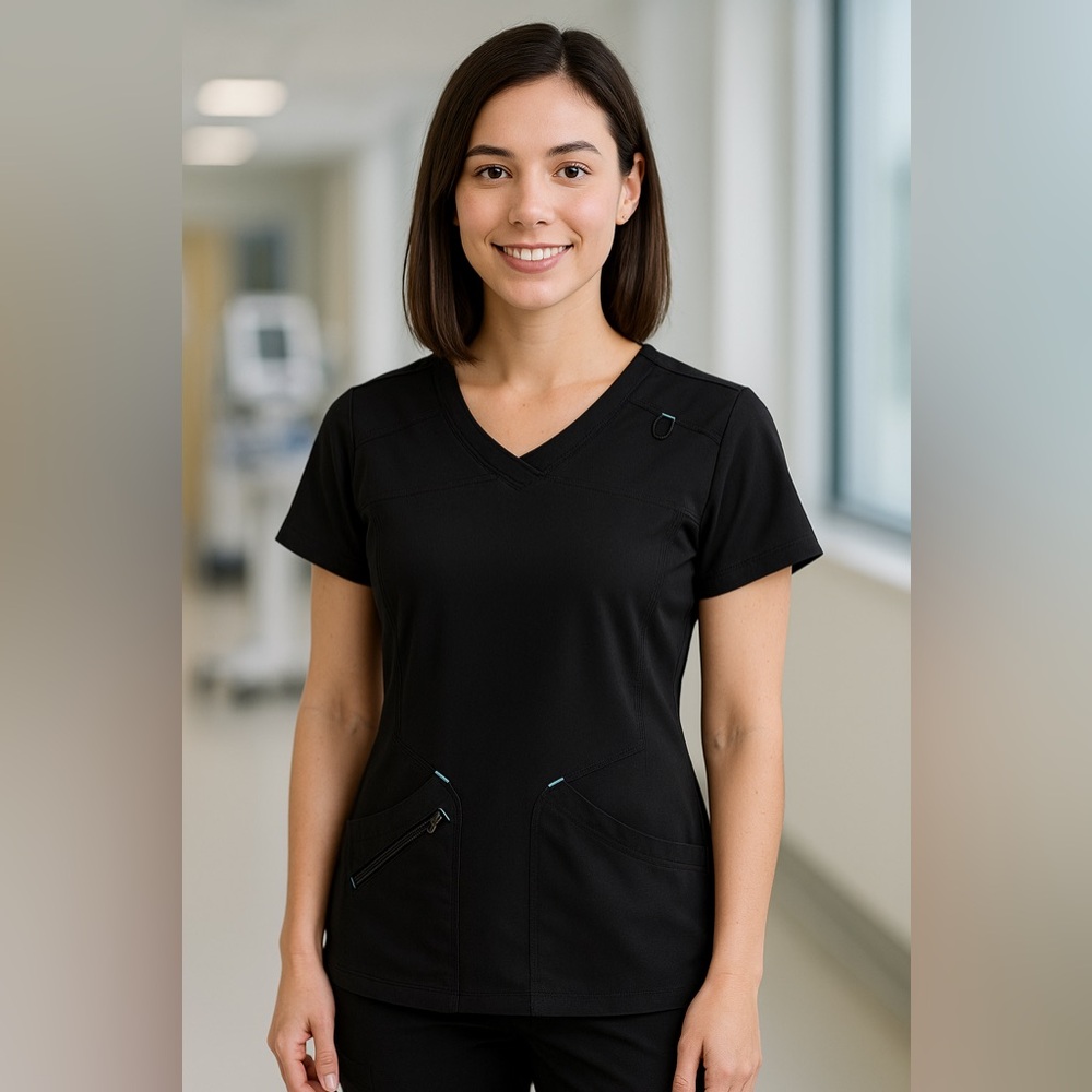 Scrubstar Performance Black Scrub Top with Zip Pocket Size S Medical Workwear